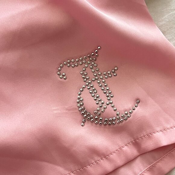 Y2K Vintage Juicy Couture Pink Rhinestone Satin Shorts - Picture 2 of 8